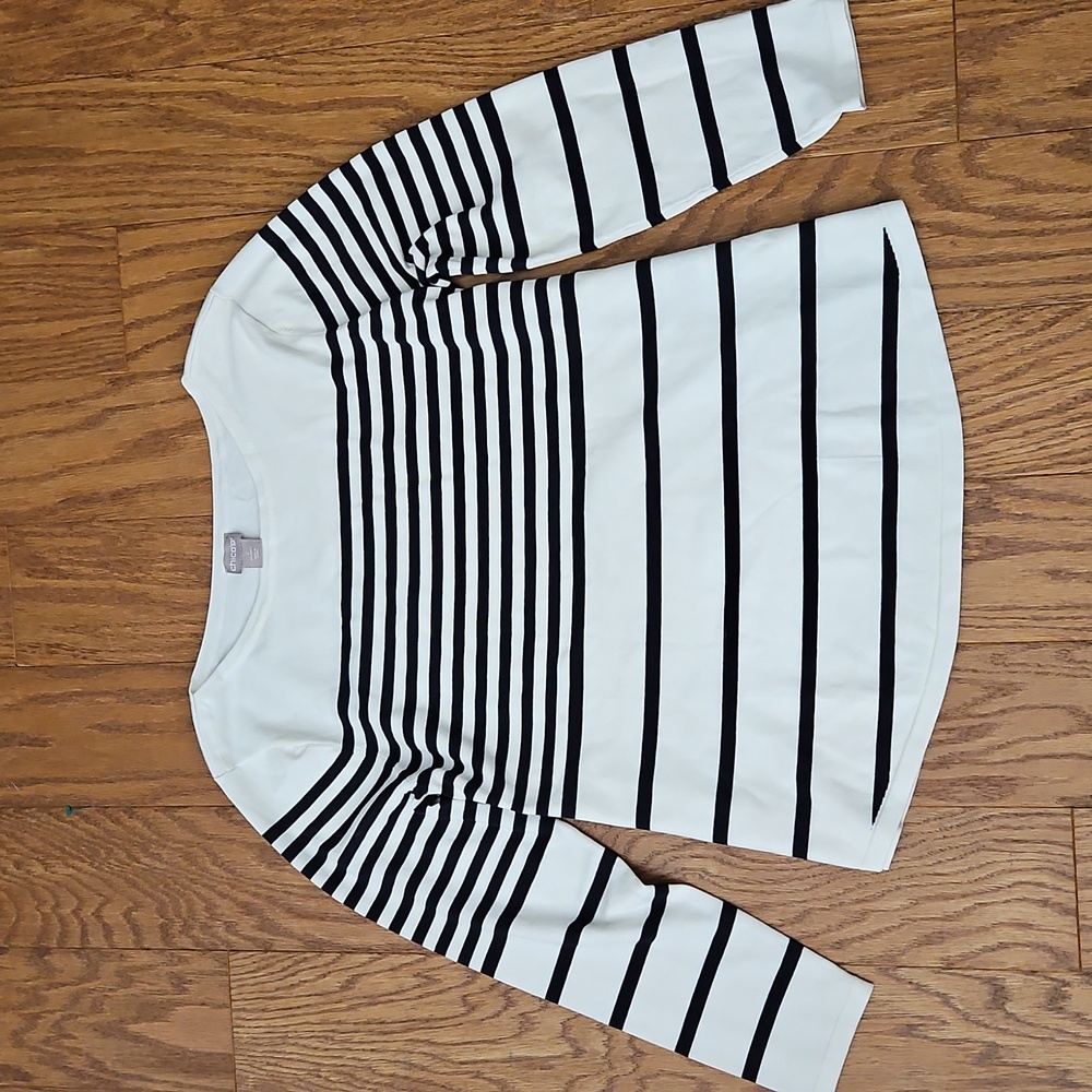 Chico's Sweater Bateau Black/White Striped in Size 2/L‎